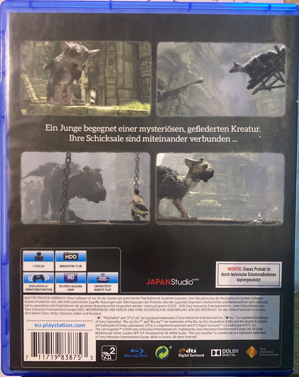The Last Guardian - Sony PlayStation 4 (PS4) (Sony Computer Entertainement Europe - 1) video game collectible [Barcode 711719838753] - Main Image 3