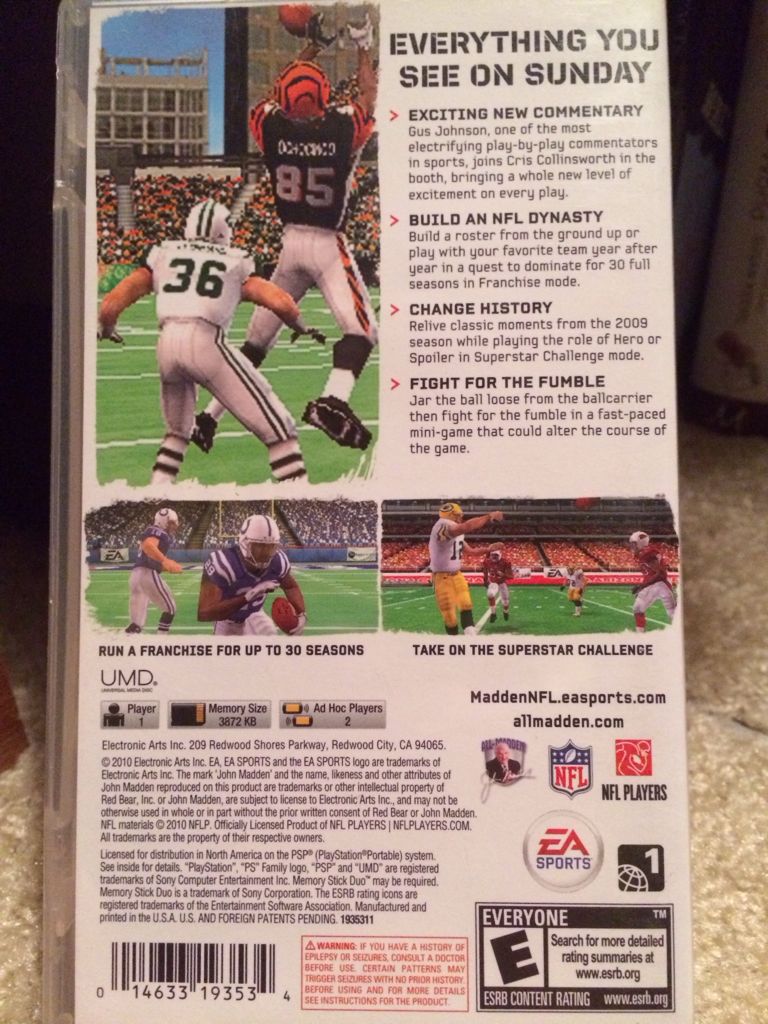 Madden NFL 11 - Sony PlayStation Portable (PSP) (Electronic Arts - 1) video game collectible [Barcode 014633193534] - Main Image 2