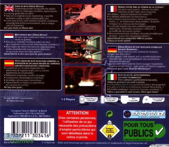 Speed Devils - Sega Dreamcast (Ubisoft - 1-2) video game collectible [Barcode 3307211303416] - Main Image 2