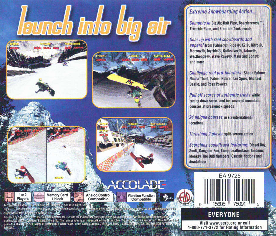 Big Air - Sony PlayStation (Accolade - 1-2) video game collectible [Barcode 015605750915] - Main Image 2