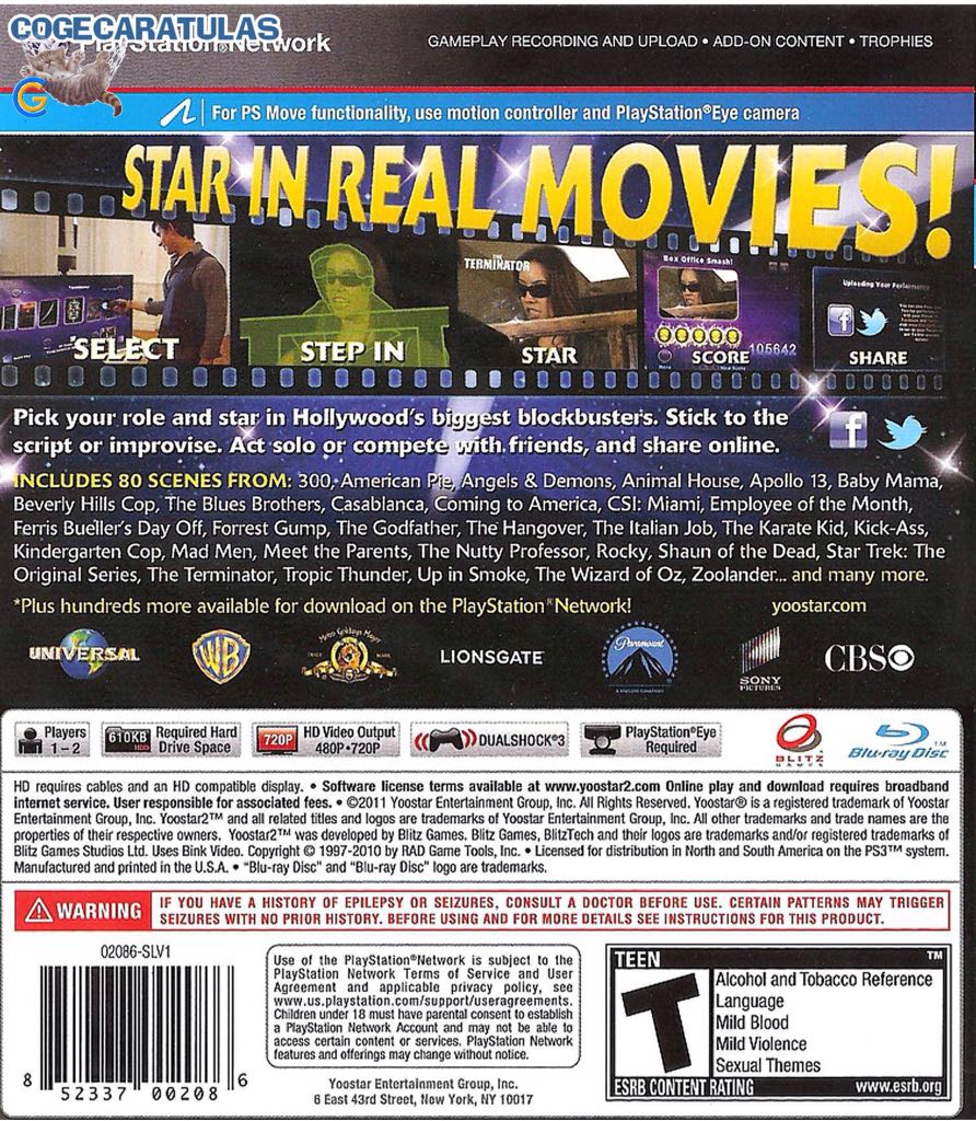Yoostar 2: In The Movies - Sony PlayStation 3 (PS3) (Yoostar Entertainment Group - 2) video game collectible [Barcode 852337002086] - Main Image 2