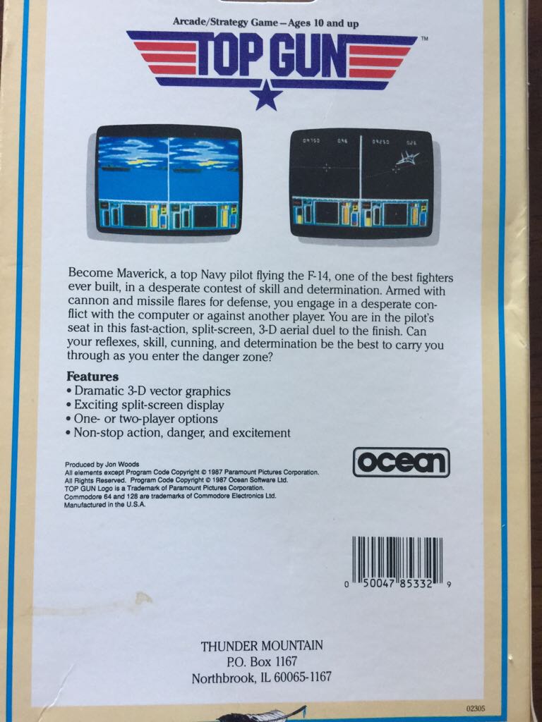 Top Gun - Commodore 64 (Thunder Mountain) video game collectible [Barcode 050047853329] - Main Image 2