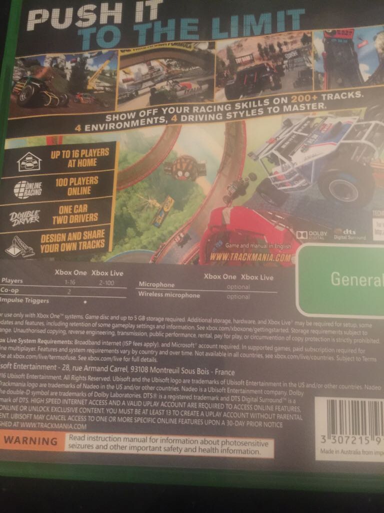 Trackmania Turbo - Microsoft Xbox One (Ubisoft - 1-4 Local 2-100 Online) video game collectible [Barcode 3307215913789] - Main Image 2
