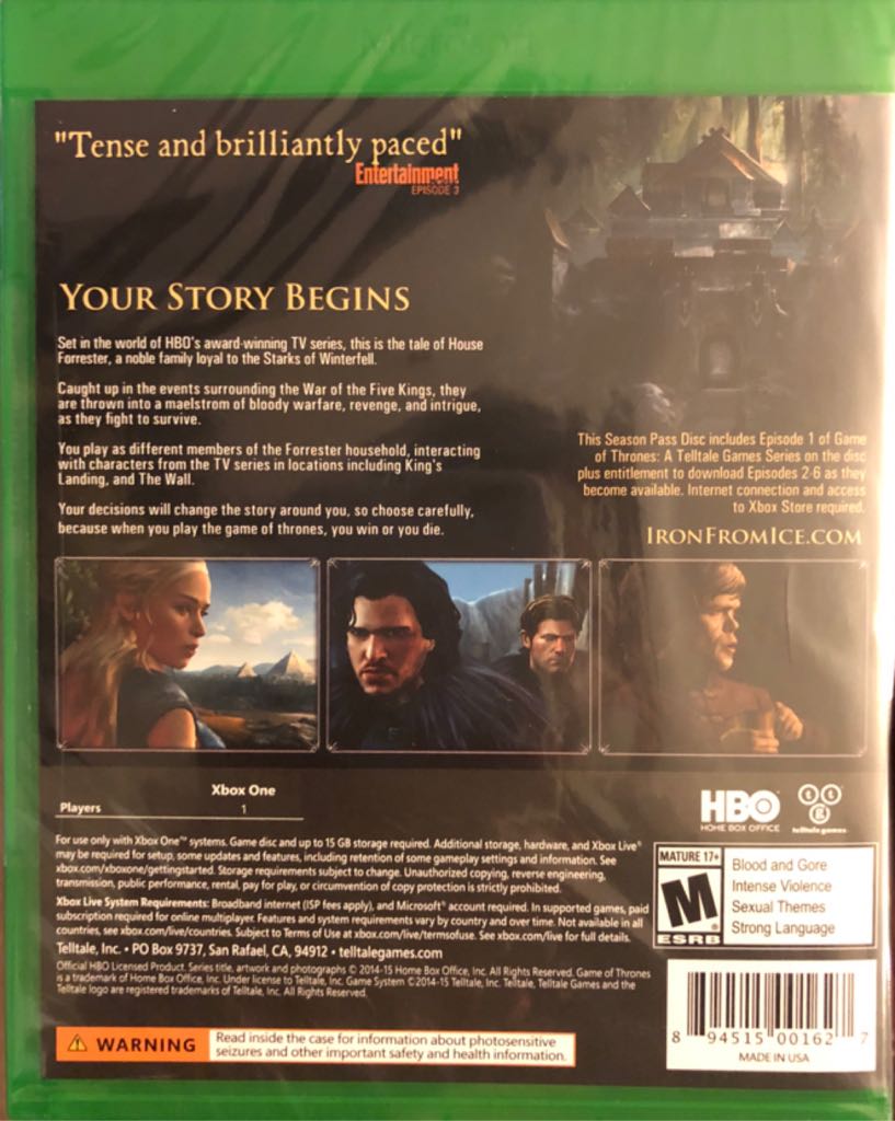 Game of Thrones - Microsoft Xbox One (Telltale Games - 1) video game collectible [Barcode 894515001627] - Main Image 2