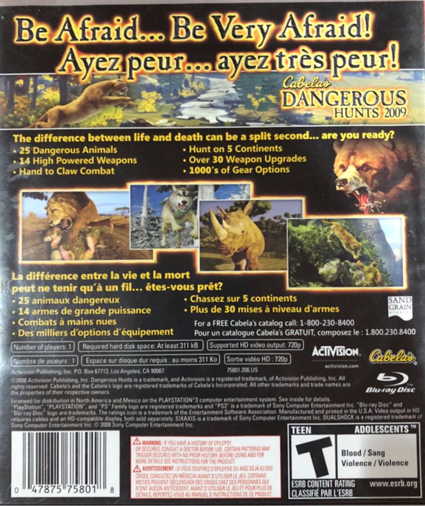 Cabela’s Dangerous Hunts 2009 - Sony PlayStation 3 (PS3) (1) video game collectible [Barcode 047875758018] - Main Image 2