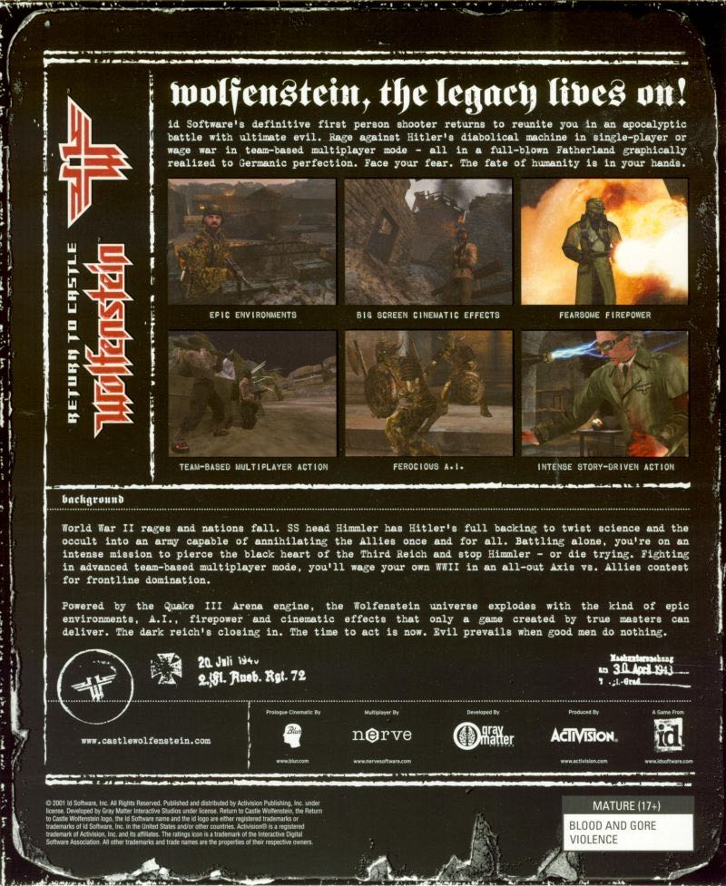 Return to Castle Wolfenstein - Valve Steam (Activision - 1) video game collectible [Barcode 9328878000351] - Main Image 2
