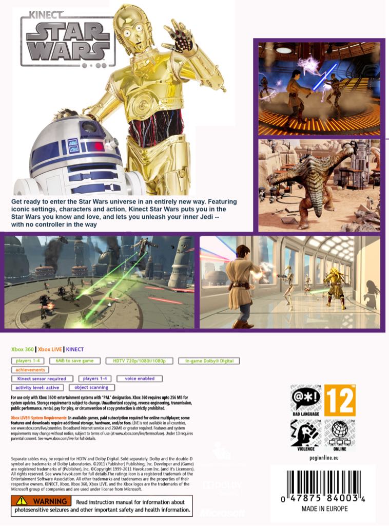 Kinect Star Wars - Microsoft Xbox 360 (LucasArts - 1-2) video game collectible [Barcode 712725024932] - Main Image 2