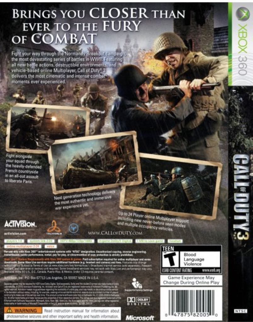 Call of Duty 3 - Microsoft Xbox 360 (Activision - 1) video game collectible [Barcode 043875840050] - Main Image 2