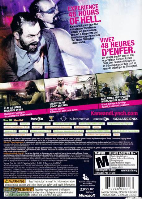 Kane & Lynch 2: Dog Days - Microsoft Xbox 360 (Square Enix - Single • Local (2) Co-op • Online) video game collectible [Barcode 662248910093] - Main Image 2