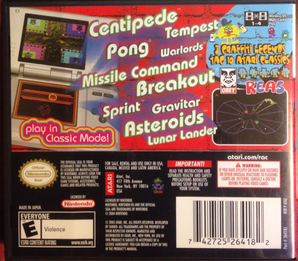 Retro Atari Classics - Nintendo DS (Atari - 1-4) video game collectible [Barcode 742725264182] - Main Image 2