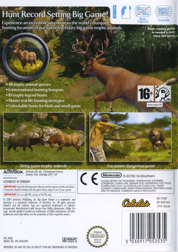 Cabela’s Big Game Hunter - Nintendo Wii (Activision - 1) video game collectible [Barcode 047875754416] - Main Image 2