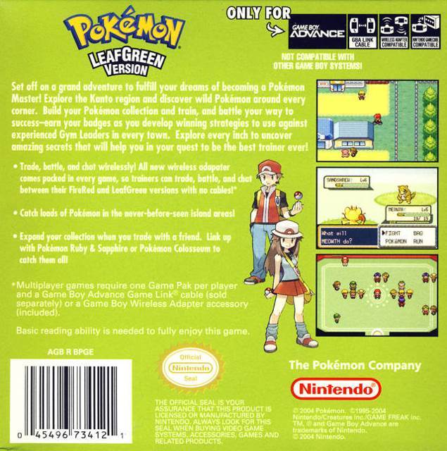 Pokémon Leaf Green - Nintendo Game Boy Advance (GBA) (GameFreak - 1) video game collectible - Main Image 2