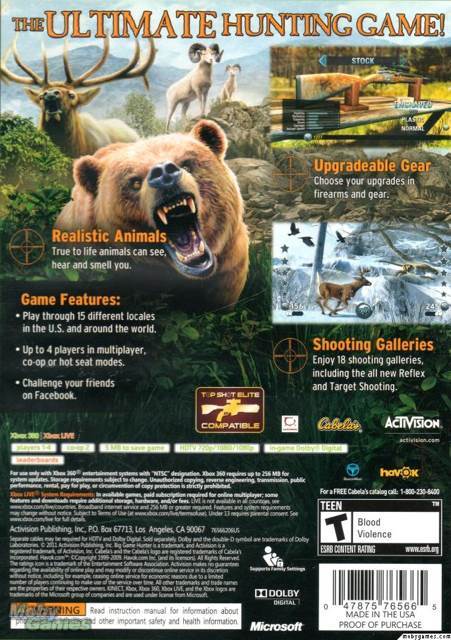 Cabela’s Big Game Hunter 2012 - Microsoft Xbox 360 (Activision - 1) video game collectible [Barcode 047875765665] - Main Image 2