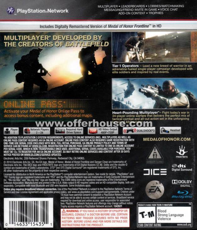 Medal of Honor - Sony PlayStation 3 (PS3) (Electronic Arts - 1 - 24) video game collectible [Barcode 5030932088413] - Main Image 2