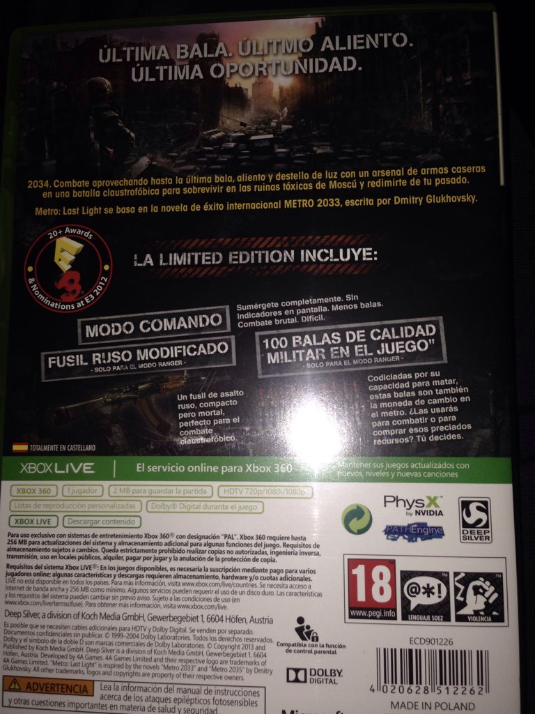 Metro Last Light - Microsoft Xbox 360 video game collectible [Barcode 4020628512262] - Main Image 2