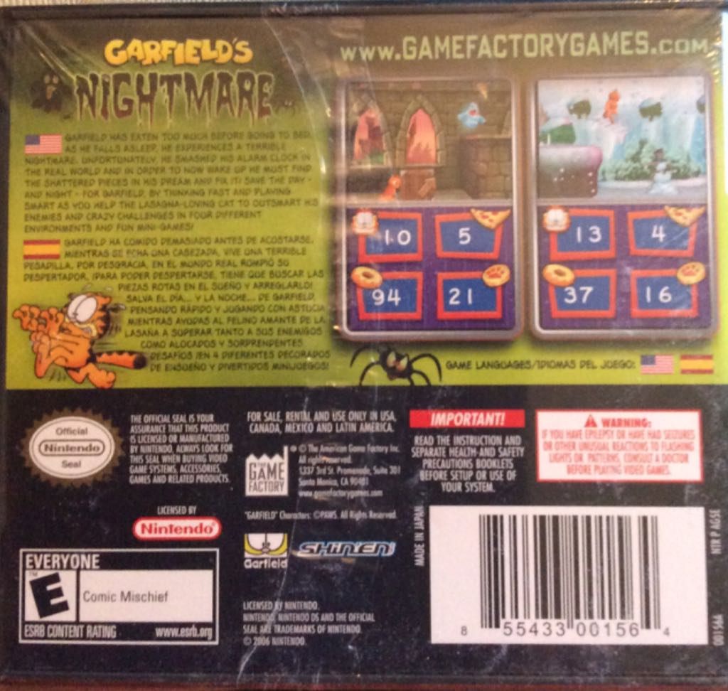 Garfield’s Nightmare - Nintendo DS (The Game Factory) video game collectible [Barcode 855433001564] - Main Image 2