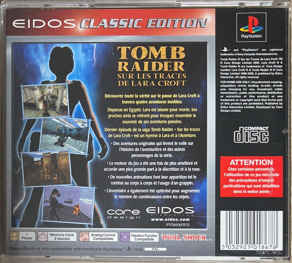Tomb Raider Sur Les Traces De Lara Croft - Sony PlayStation (1) video game collectible [Barcode 5032921018678] - Main Image 2