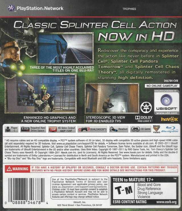 Tom Clancy’s Splinter Cell Trilogy HD - Sony PlayStation 3 (PS3) (Ubisoft - 1) video game collectible - Main Image 2