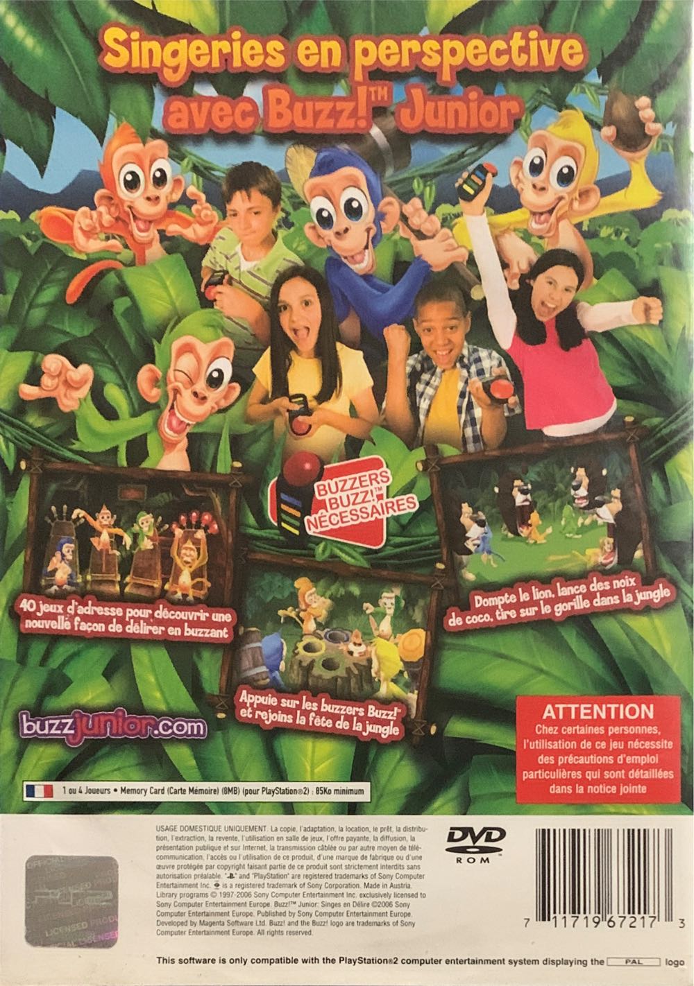 Buzz! Junior : Singes en Delire - Sony PlayStation 2 (PS2) (Sony Computer Entertainment Europe - 1-4) video game collectible [Barcode 711719672173] - Main Image 2