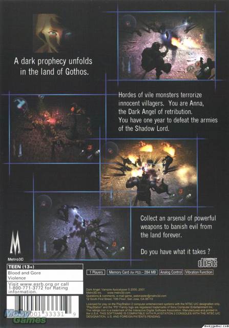Dark Angel: Vampire Apocalypse - Sony PlayStation 2 (PS2) (Metro 3D - 1) video game collectible [Barcode 650001333319] - Main Image 2