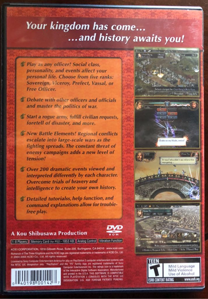 Romance Of The Three Kingdoms X - Sony PlayStation 2 (PS2) (Koei - 2) video game collectible [Barcode 040198001427] - Main Image 2