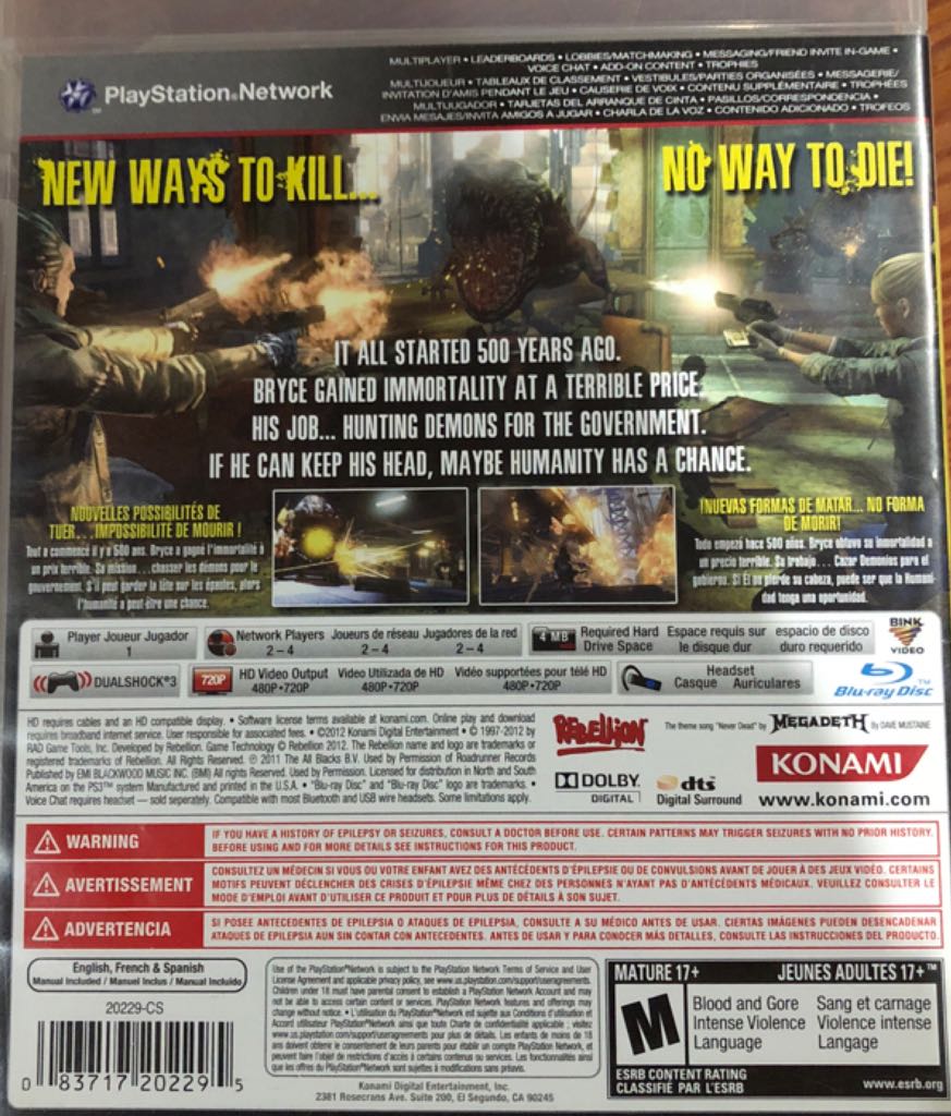 NeverDead - Sony PlayStation 3 (PS3) (Konami - 1) video game collectible [Barcode 083717202295] - Main Image 2