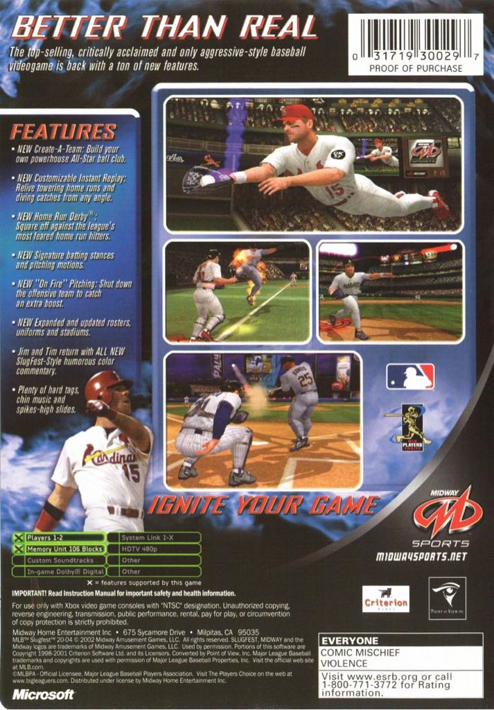 MLB SlugFest 2004 - Microsoft Xbox (Midway Sports - 1- 2) video game collectible [Barcode 031719300297] - Main Image 2