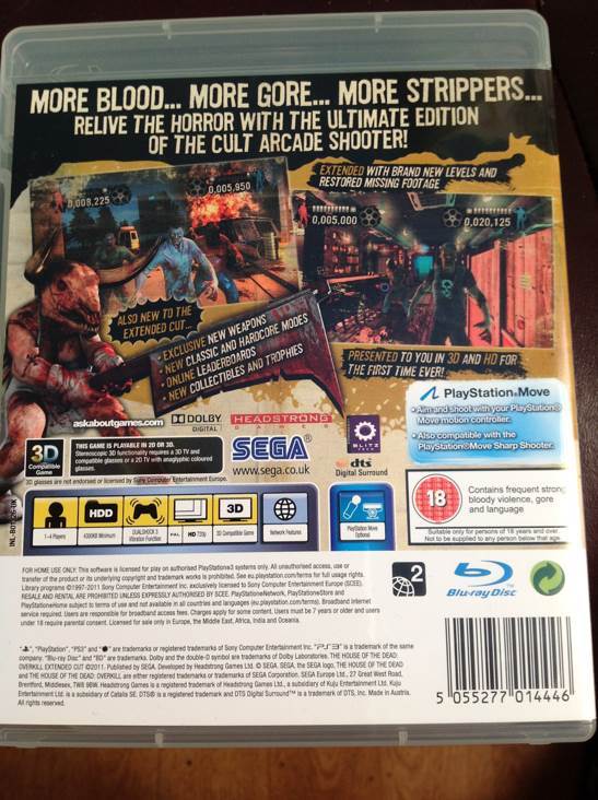 The House of the Dead: Overkill - Extended Cut - Sony PlayStation 3 (PS3) (Sega - 4) video game collectible [Barcode 5055277014446] - Main Image 2
