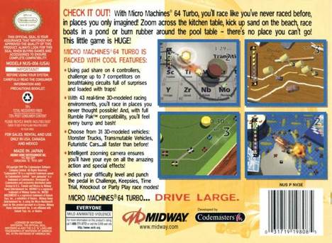 Micro Machines 64 Turbo - Nintendo 64 (N64) (Midway - 4) video game collectible [Barcode 5024866260038] - Main Image 2