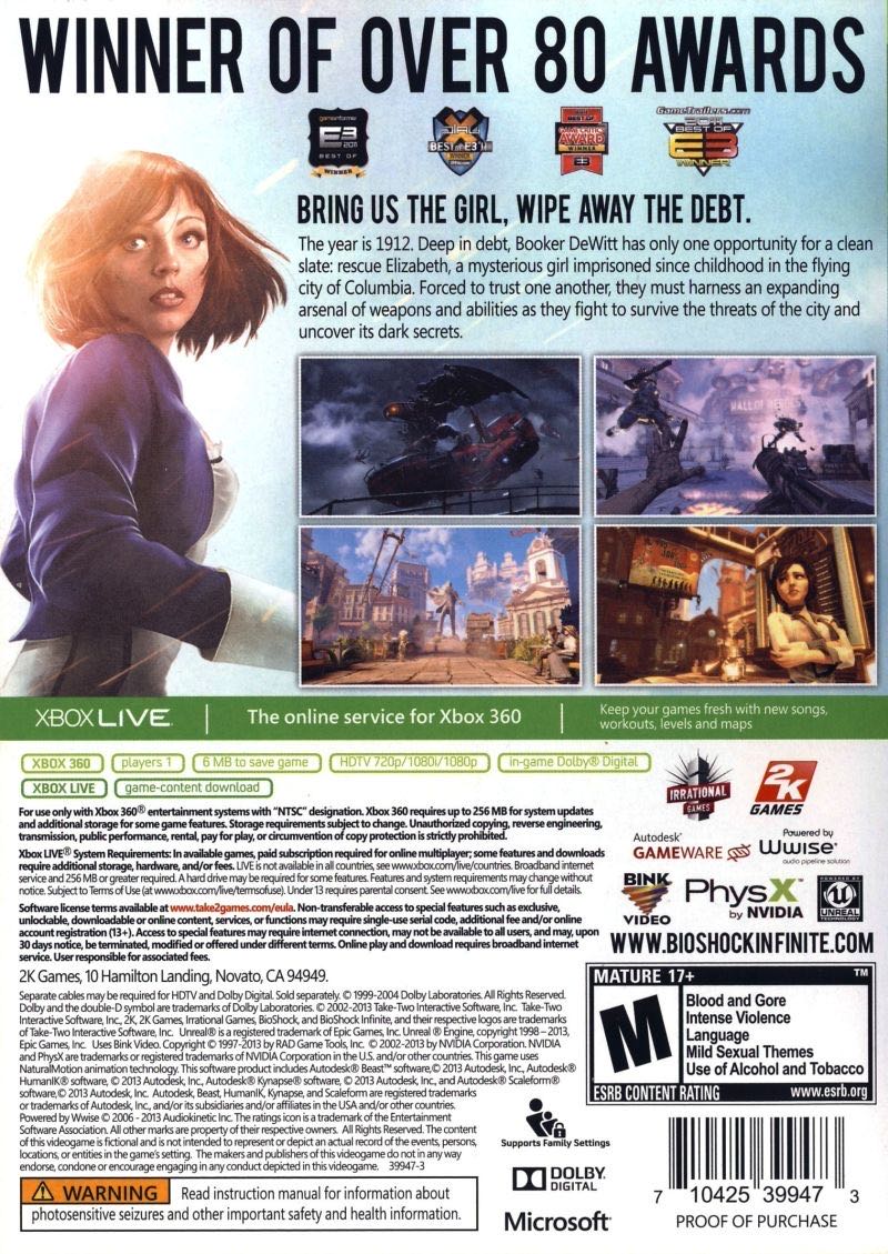 Bioshock: Infinite - Microsoft Xbox 360 (Take-Two Interactive Software - 1) video game collectible [Barcode 5026555256483] - Main Image 2