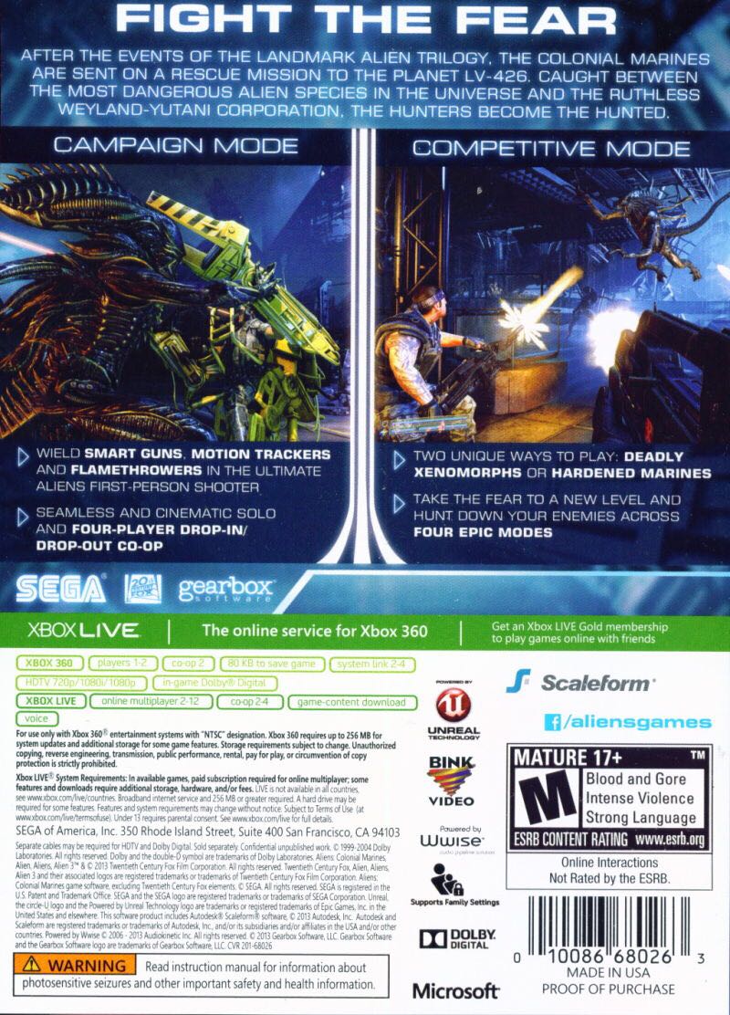 Aliens: Colonial Marines - Microsoft Xbox 360 (Sega - 1) video game collectible - Main Image 2