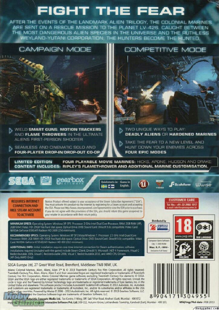 Aliens: Colonial Marines - Sony PlayStation 3 (PS3) video game collectible - Main Image 2