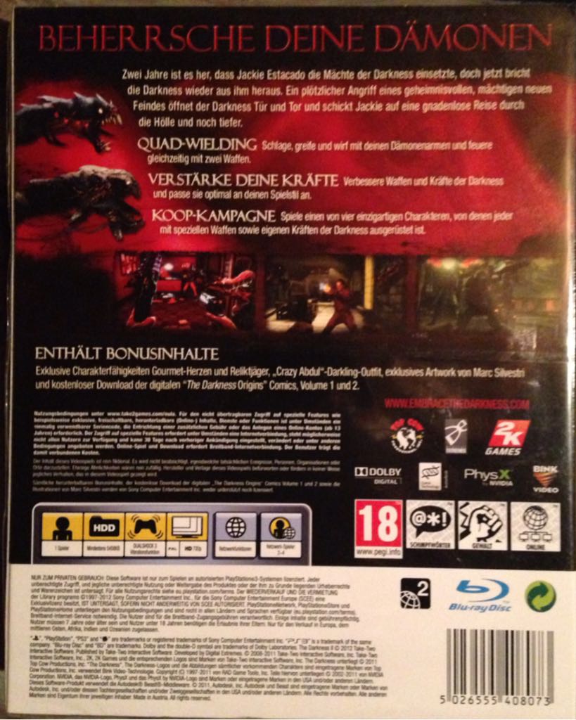 The Darkness II - Sony PlayStation 3 (PS3) (2K Games - 1) video game collectible [Barcode 5026555408073] - Main Image 2