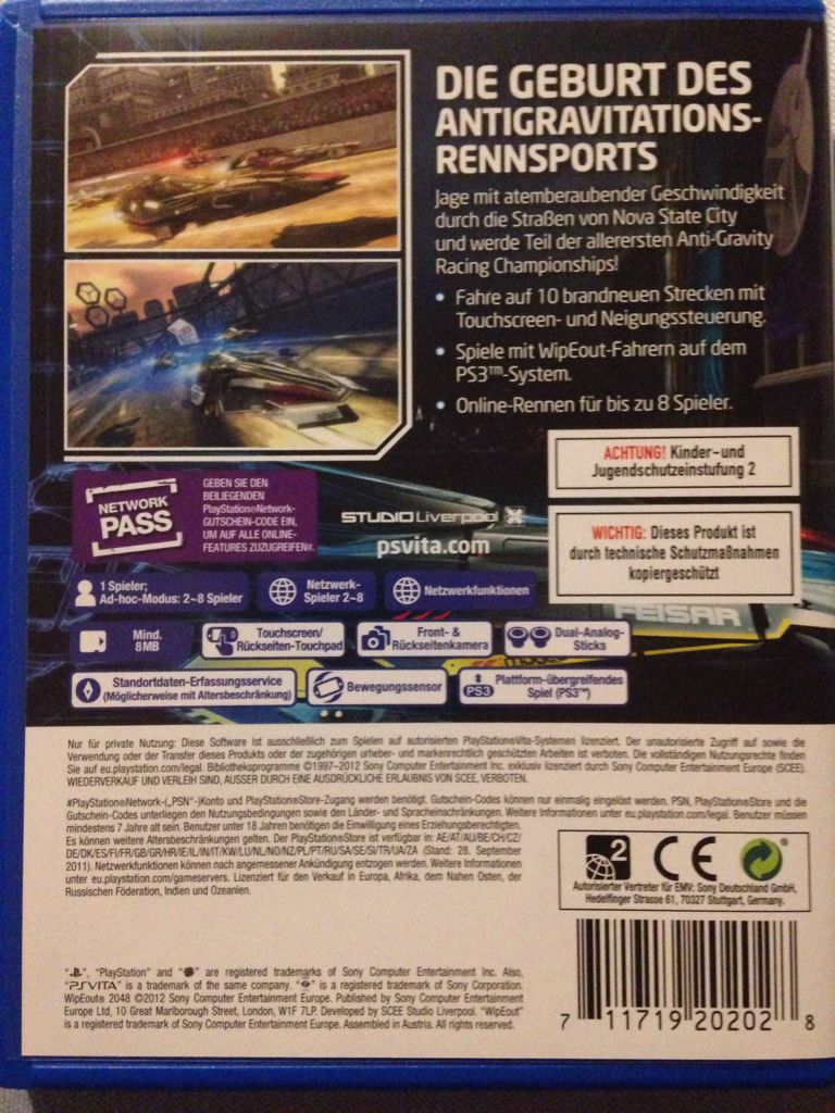 ($2012) Wipeout 2048 - Sony PlayStation Vita (PS Vita) (SCEA - 1) video game collectible [Barcode 711719202028] - Main Image 2