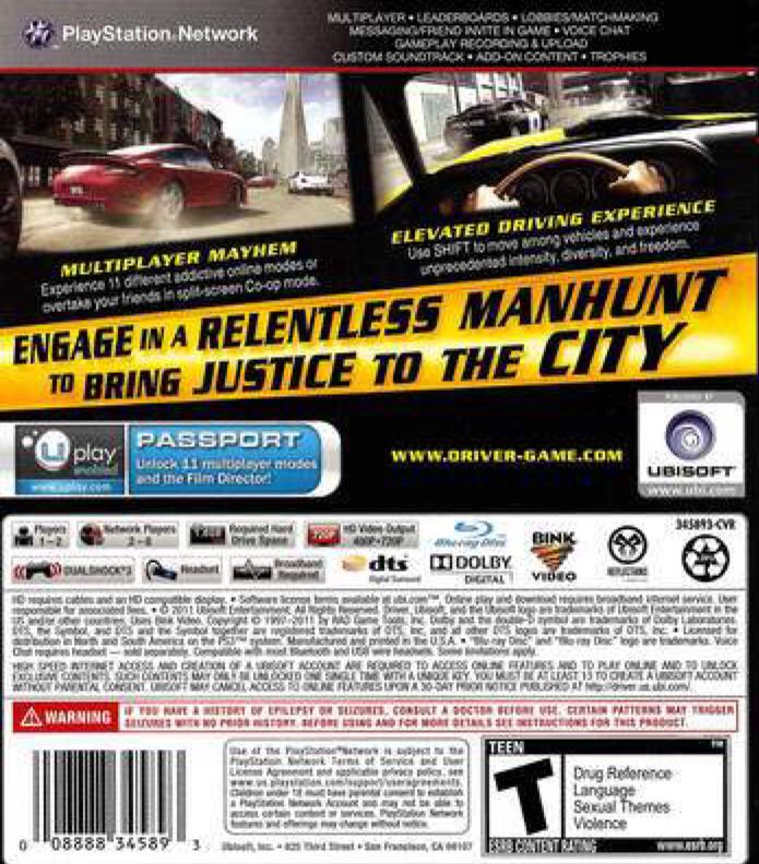 Driver: San Francisco [Essentials] - Sony PlayStation 3 (PS3) (Ubisoft - 1-2) video game collectible [Barcode 3307215659410] - Main Image 2