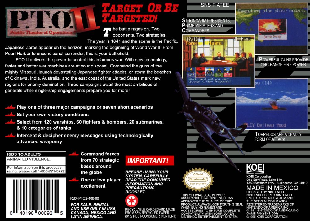 P.T.O II: Pacific Theater of Operations II - Nintendo Super Nintendo Entertainment System (SNES) (2) video game collectible - Main Image 2