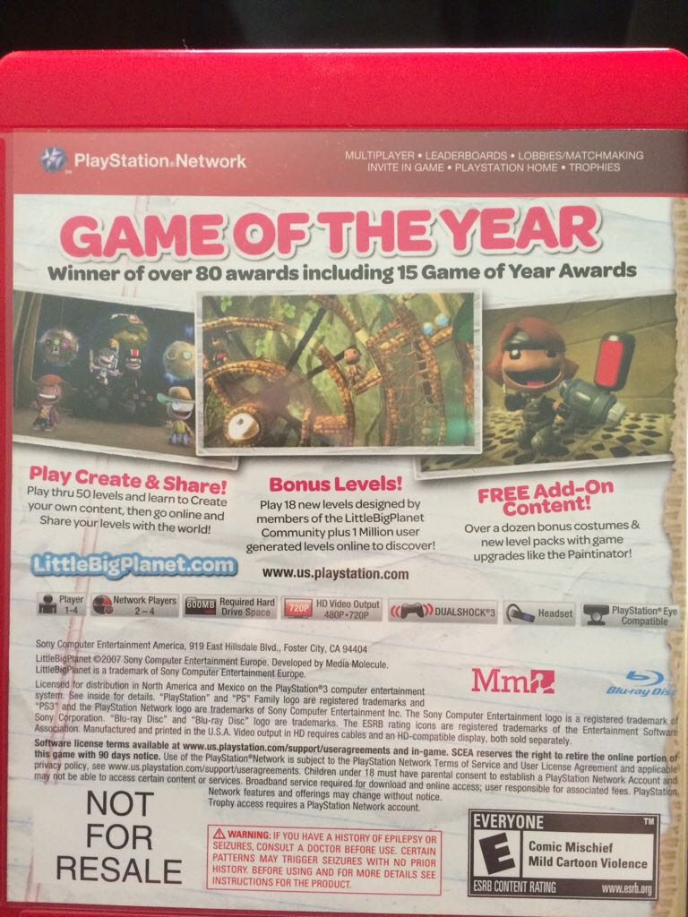 LittleBigPlanet (Game Of The Year Edition) - Sony PlayStation 3 (PS3) (Sony Comptuter Entertainment - 4) video game collectible - Main Image 2