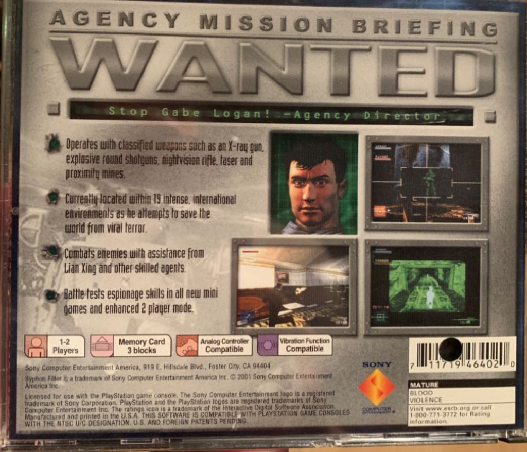 Syphon Filter 3 - Sony PlayStation (Sony Computer Entertainement - 1) video game collectible [Barcode 711719297925] - Main Image 2