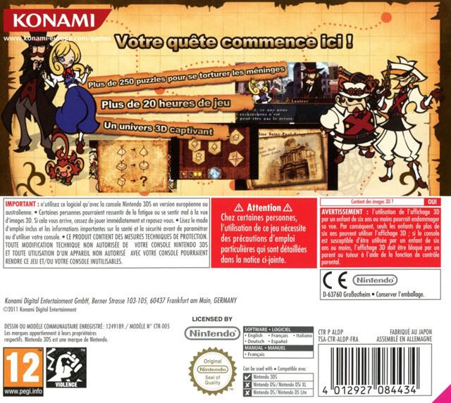 Docteur Lautrec Et Les Chevaliers Oubliés - Nintendo 3DS (Konami - 1) video game collectible [Barcode 4012927084434] - Main Image 2