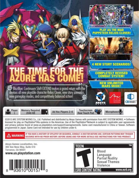 Blazblue Continuum Shift Extend - Sony PlayStation 3 (PS3) (Arc System Works) video game collectible [Barcode 4510772105910] - Main Image 2