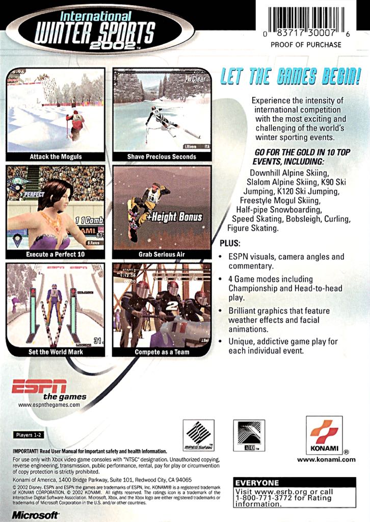 ESPN International Winter Sports 2002 - Microsoft Xbox (Konami - 1-2) video game collectible - Main Image 2