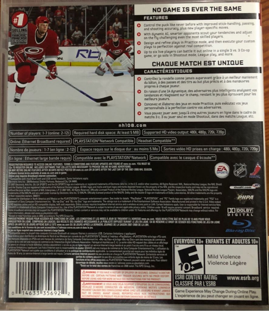 NHL 08 - Sony PlayStation 3 (PS3) (Electronic Arts - 7) video game collectible [Barcode 014633356922] - Main Image 2