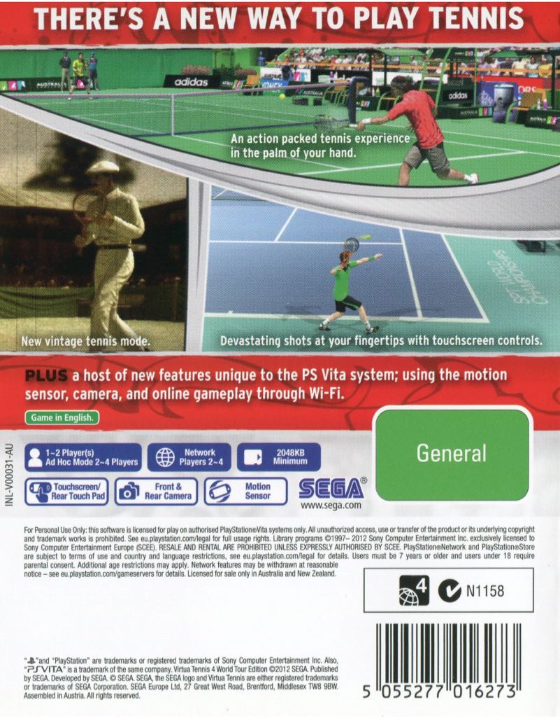 Virtua Tennis 4 World Tour Edition - Sony PlayStation Vita (PS Vita) (Sega - 1-2) video game collectible [Barcode 5055277016280] - Main Image 2