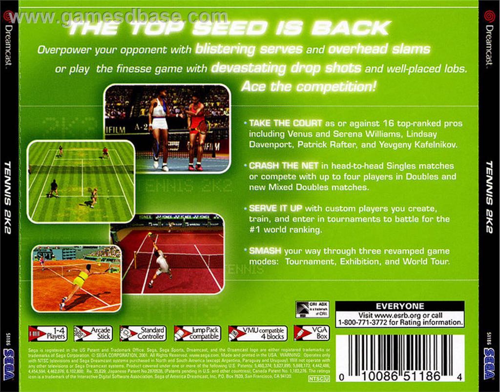 Tennis 2K2 - Sega Dreamcast (Sega - 4) video game collectible [Barcode 010086511864] - Main Image 2
