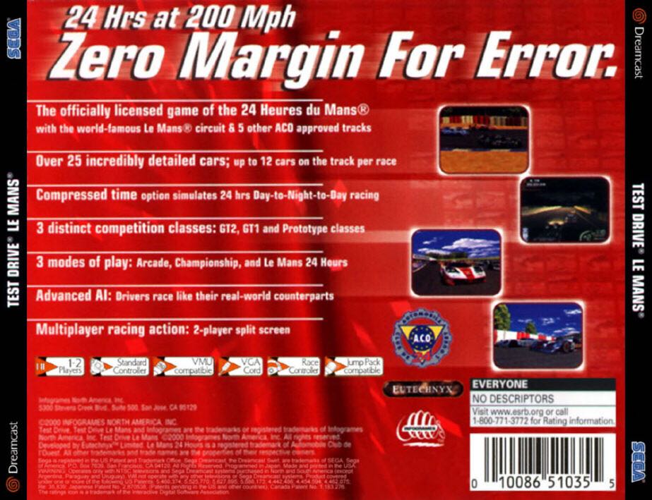 Test Drive Le Mans - Sega Dreamcast (Infogrames - 4) video game collectible [Barcode 020295150204] - Main Image 2