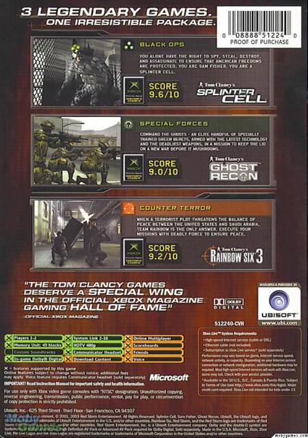 Tom Clancy’s: Classic Trilogy - Microsoft Xbox (Ubisoft - 2) video game collectible [Barcode 008888512240] - Main Image 2
