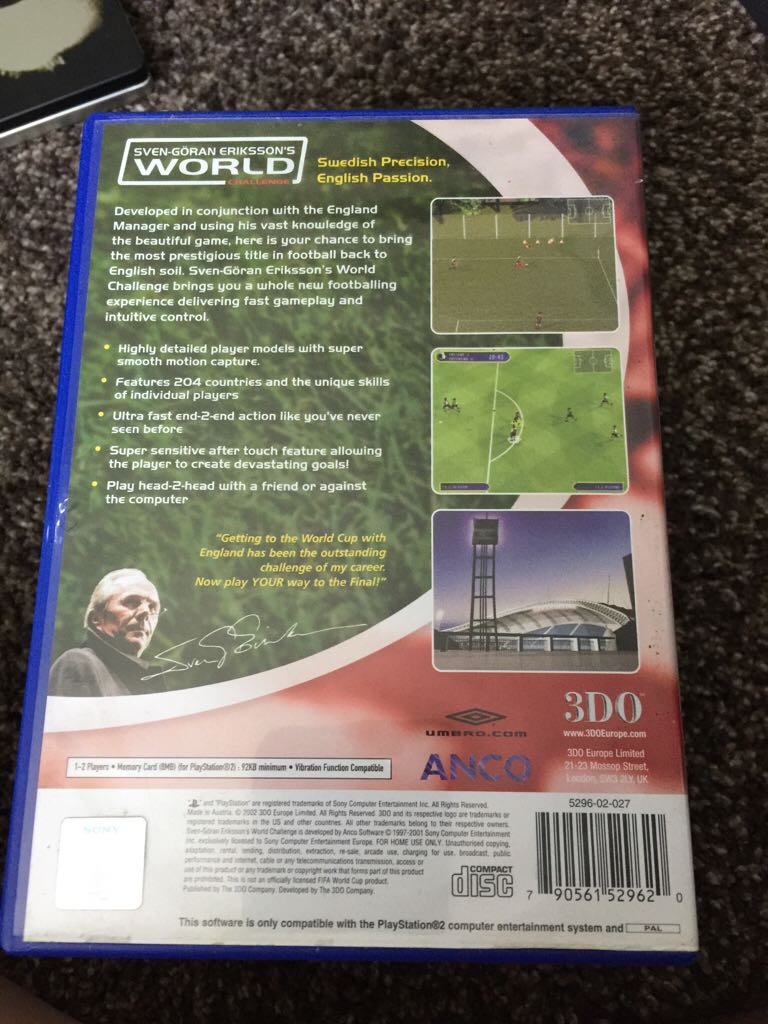 Sven-Goran Eriksson’s World Challenge - Sony PlayStation 2 (PS2) (3DO - 1-2) video game collectible [Barcode 790561529620] - Main Image 2