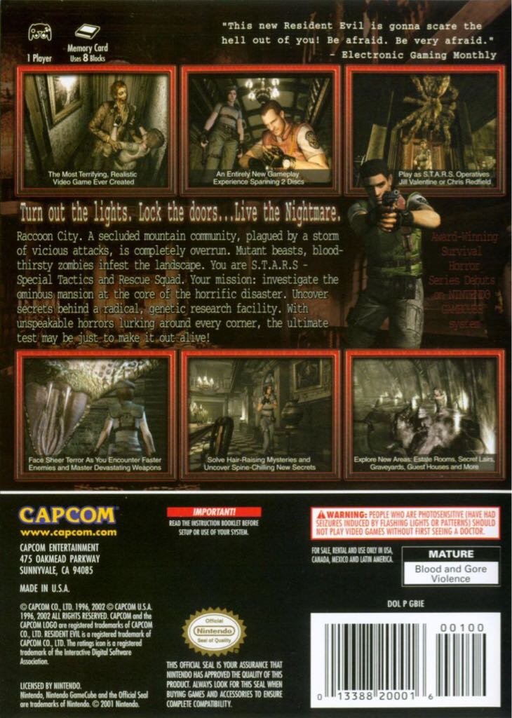 Resident Evil (Player’s Choice) - Nintendo GameCube (Capcom - 1) video game collectible - Main Image 2