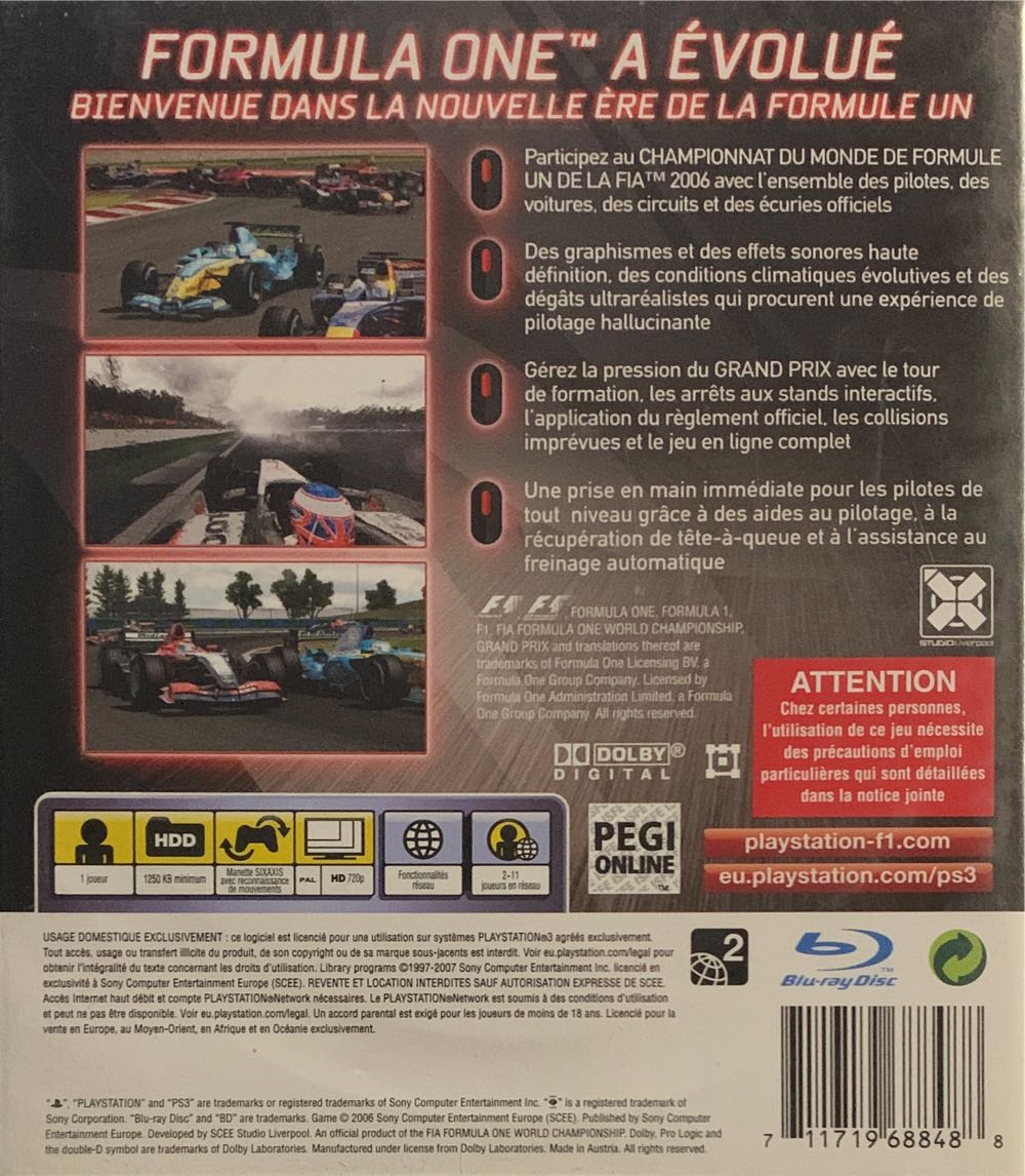 Formula One Championship Edition PS3 - Sony PlayStation 3 (PS3) (Sony Computer Entertainment - 1) video game collectible [Barcode 711719688488] - Main Image 2