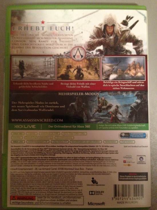 Assassin’s Creed III  - Microsoft Xbox 360 (Ubisoft - 999) video game collectible [Barcode 3307215634905] - Main Image 2
